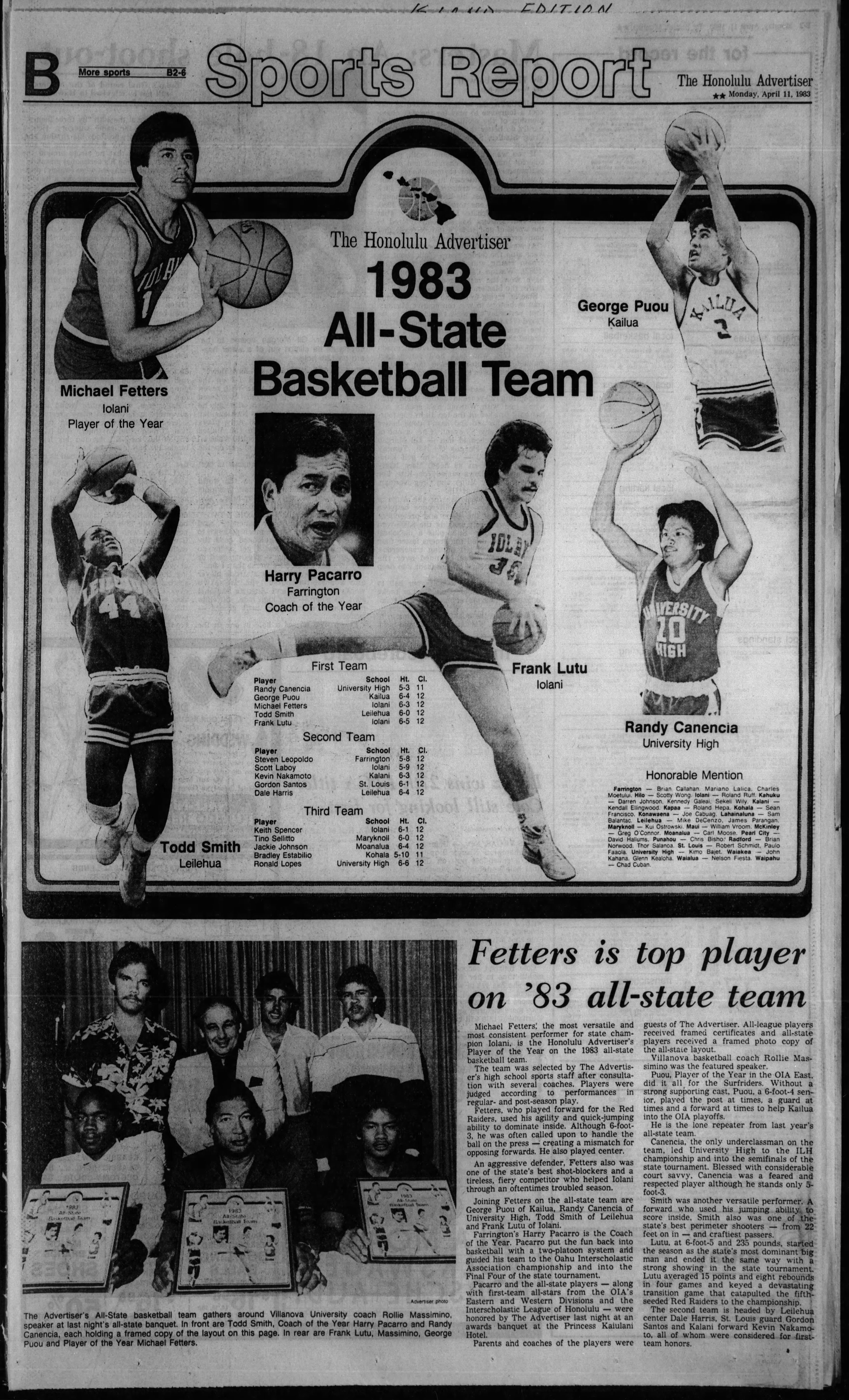 Boys basketball All-State teams: 1978-1987 – Hawaii Prep World