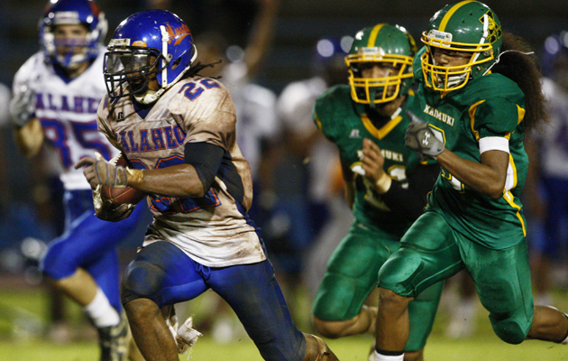 Kalaheo's Jesse Carney is the OIA's all-time leading rusher with 379 yards in a 2010 game against Kalani. (Kent Nishimura / Special to the Star-Advertiser)