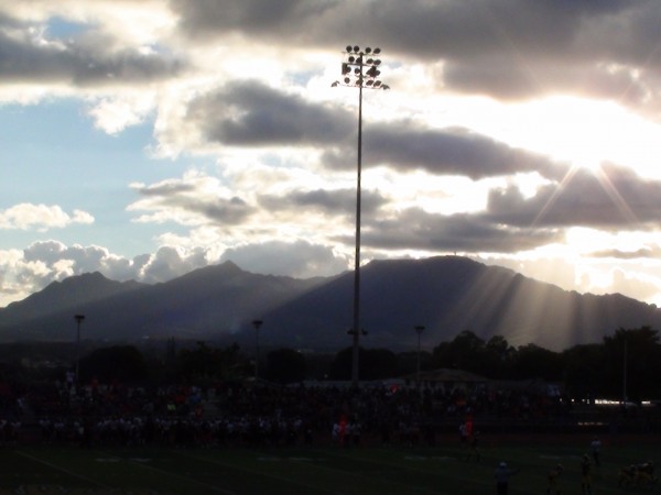 Hugh Yoshida Stadium at Leilehua High School. Waianae Mountain Range in the horizon. (Paul Honda / Star-Advertiser)