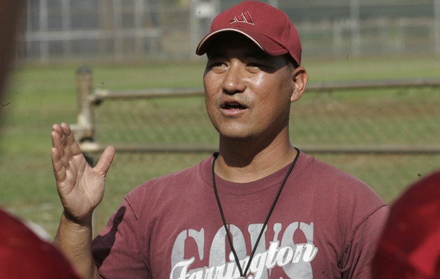 Farrington coach Randall Okimoto, picture in this 2008 photo, and his Governors will play real home games in 2016. Star-Advertiser file.