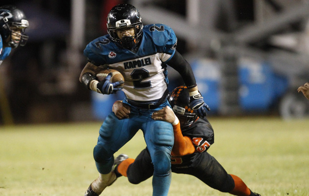 Triston Pebria leads Kapolei in rushing with 633 yards and eight touchdowns. (Krystle Marcellus / Star-Advertiser)