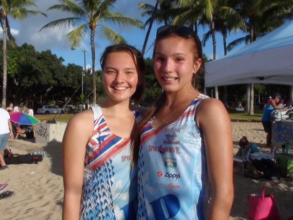 Sophomore Brandee Markwith and freshman Teiana Cacaldo of Punahou captured the girls crown. (Paul Honda / Star-Advertiser)