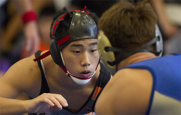 Mid-Pacific's Josh Terao is trying to become the sixth wrestler to complete his career with four state titles. Honolulu Star-Advertiser photo by Cindy Ellen Russell
