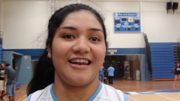 Kailua center Patria Vaimoana had eight points and seven rebounds in the win. She had shoulder surgery twice in the offseason but has recovered well. (Paul Honda / Star-Advertiser)