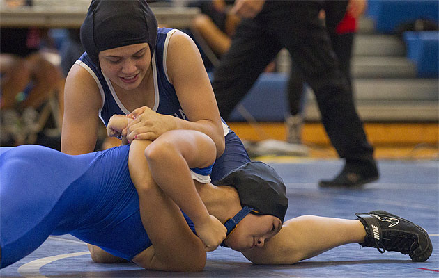 Kamehameha's Teshya Alo might be the best female wrestler in Hawaii, and she is only a sophomore. Honolulu Star-Advertiser photo by Cindy Ellen Russell
