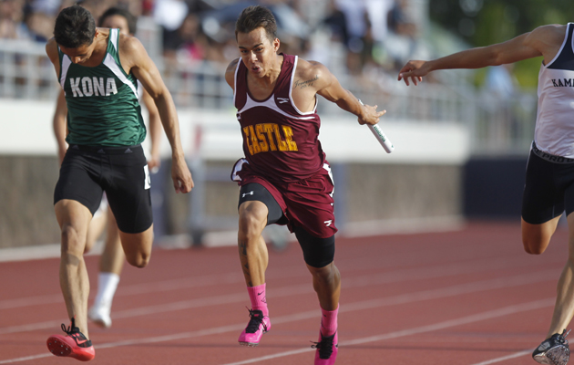 Castle's Albert Bee crossed the finish line first in the boys 4x100 meter relay.