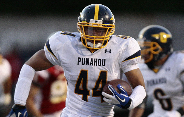 Isaac Savaiinaea is one of the most decorated linebackers in Punahou's long history. Photo by Jamm Aquino.