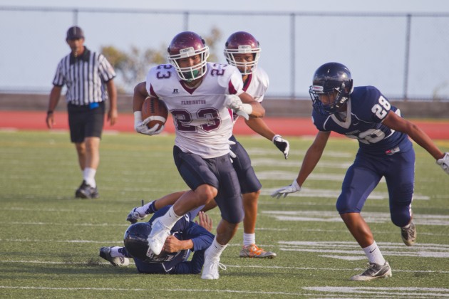 Ranan Mamiya is one of many backs in line for a share of the carries for Farrington. Photo by Dennis Oda.