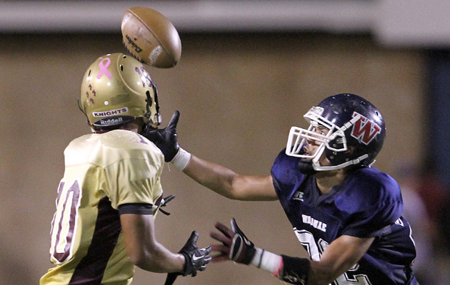 Waianae's Salamanesa Taufi broke up a pass against Castle on Friday.  Jay Metzger / Special to the Star-Advertiser