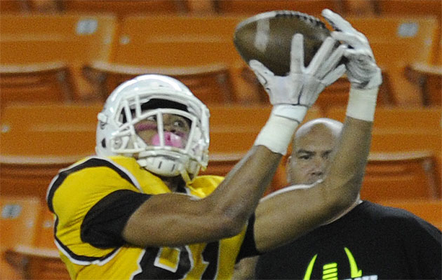 Kalakaua Timoteo, who won the MVP for wide receivers at a camp in Oakland, received two more offers recently. Bruce Asato / Star-Advertiser.