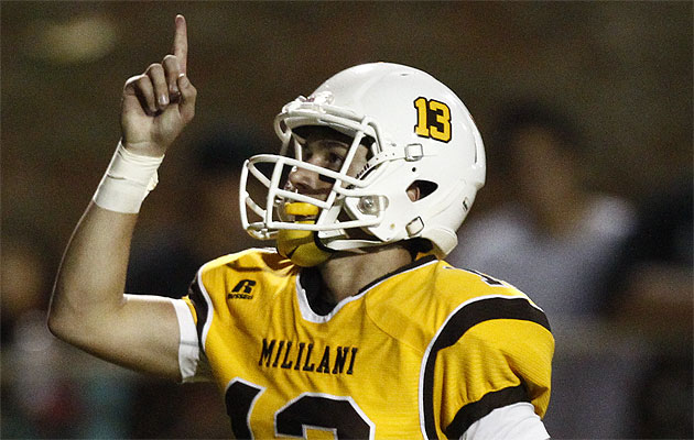 Mililani's McKenzie Milton may return to practice next week, according to head coach Rod York. Jamm Aquino / Honolulu Star-Advertiser.