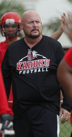 Kahuku coach Lee Leslie is one win away from reaching the state championship game. Krystle Marcellus / Star-Advertiser