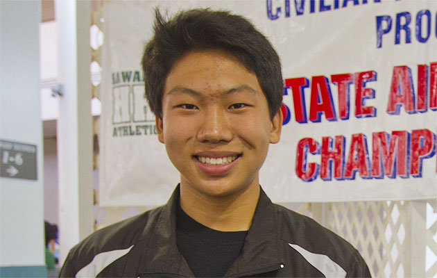 Darren Nirei was the high scorer for Pac-Five in two ILH Precision Air Rifle match victories Saturday. Photo by Dennis Oda.