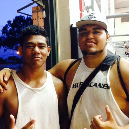 Kapolei freshman Rocky Savea, left, received his first college scholarship offer on Wednesday night. At right is his cousin, Toleafoa Sean Auwae.  Photo courtesy of Toleafoa Sean Auwae. 