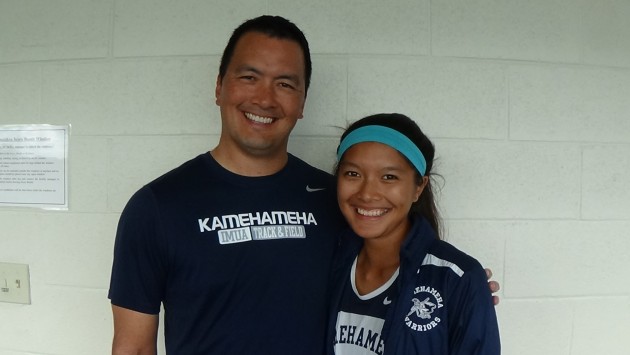 Kamehameha senior Cassidy Apo, a two-sport athlete, with her father, Todd. Paul Honda/Star-Advertiser