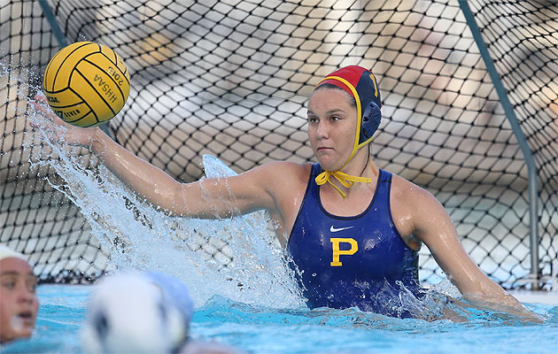 Punahou goalkeeper Emalia Eichelberger made a save in the Buffanblu's 4-2 state title win over Kamehameha on Saturday. Photo by Darryl Oumi / Special to the Star-Advertiser.