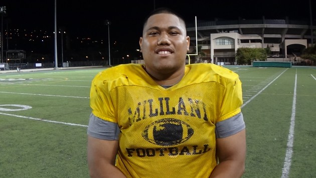 Andru Tovi of Mililani is one of the top offensive linemen in the state. Paul Honda/Star-Advertiser