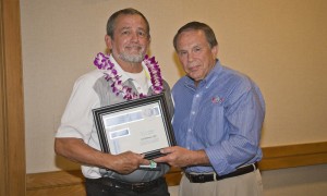 Today, June 30, 2015, is Carl Schroers' last official day as an ‘Iolani athletic director. He was given a plaque recognizing his 25 years of athletic administration in Hawaii at HIADA earlier this month. Courtesy of HIADA.