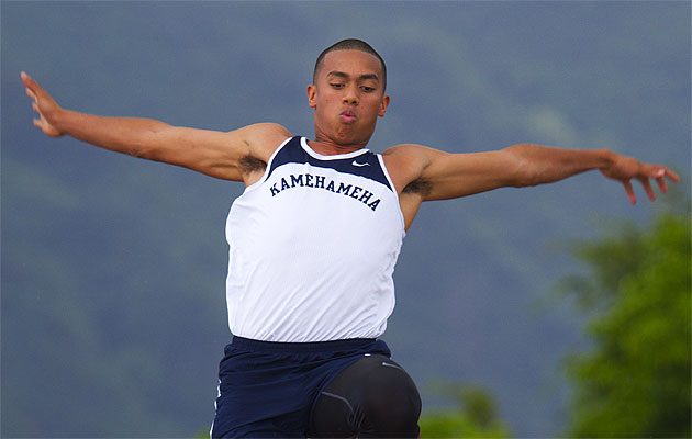 Kamehameha's Kayson Smith-Bejgrowicz is the ILH's male track and field MVP. Dennis Oda / Honolulu Star-Advertiser.