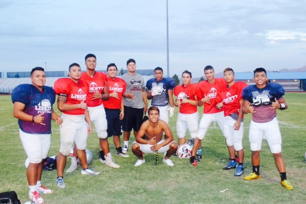 Some of the Liberty Patriots from Hawaii (left to right): Adam Lemos-Dimas, Kaimi Batoon, Nayton Koki, Jhamez Brack, Nick Tapaula, Kishon Pitts, Danner Dunston, Kamalu Batoon, Randyn Villanueva and Bryson Dela Cruz. At bottom: Darion Acohido. Courtesy photo.