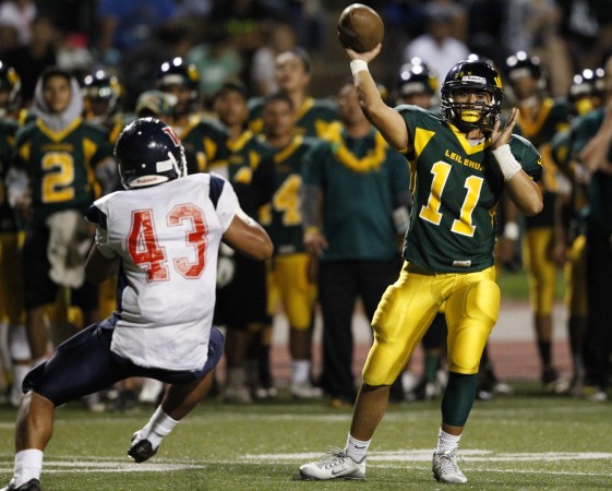 Leilehua's Kona Andres leads the Mules in passing yards . Photo by Jamm Aquino/Star-Advertiser.
