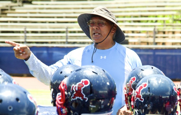 Head coach Cal Lee feels fortunate his Crusaders held on to beat Kamehameha at Aloha Stadium on Saturday. Dennis Oda / Honolulu Star-Advertiser.