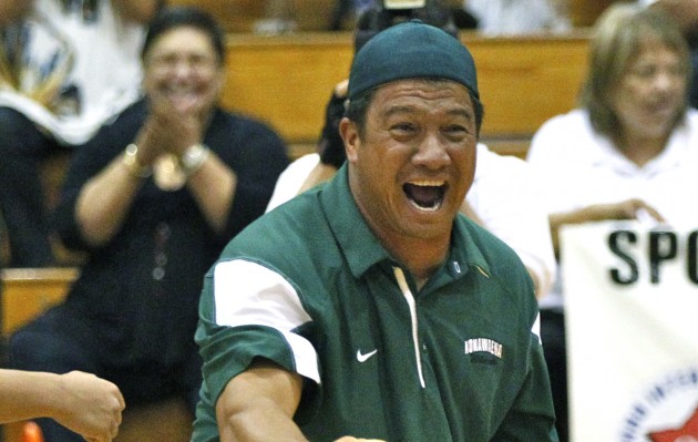 Konawaena coach Ainsley Keawekane's had a dream about a championship banner two years ago prior to the Wildcats' run to the D-II state title. Honolulu Star-Advertiser file.