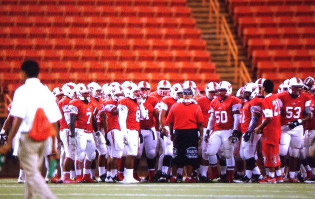 Fagaitua, the defending champion of American Samoa, completed its Hawaii football tour in Friday night's game against No. 2 Saint Louis at Aloha Stadium. The Crusaders of the Interscholastic League of Honolulu defeated the visiting Vikings 55-6. Fagaitua participated in scrimmages against Campbell and Mililani earlier this month. Jamm Aquino / Honolulu Star-Advertiser.