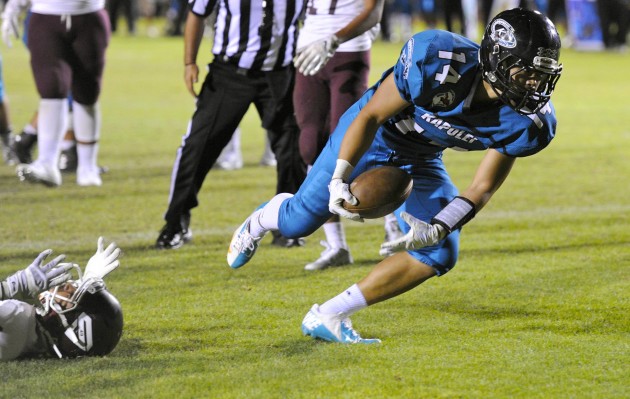 Kapolei wide receiver Jaymin Sarono returns as a senior receiver for the Hurricanes. Bruce Asato / Honolulu Star-Advertiser.