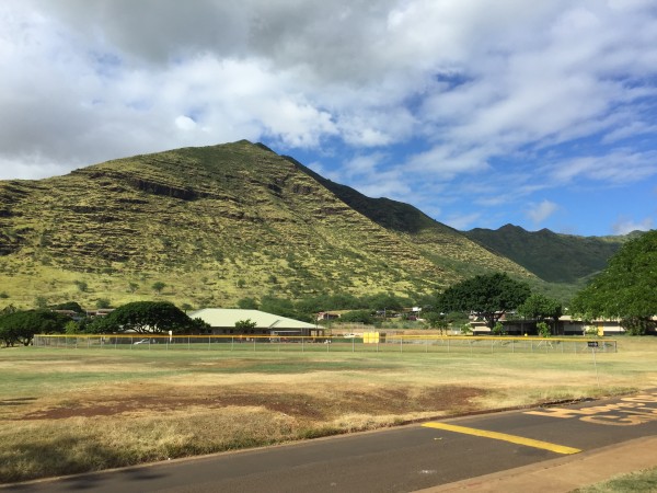 The softball field is roughly in the center of Nanakuli's campus. Yes, there are a few players on the diamond working out on their own. One of the top Division II softball programs in the state. 