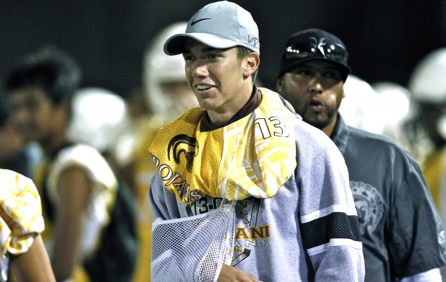 Mililani senior QB McKenzie Milton continues to be a leader despite being sidelined with a shoulder injury. Jamm Aquino/Star-Advertiser