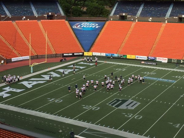 Waianae is in white jerseys, navy blue helmets and pants. 
