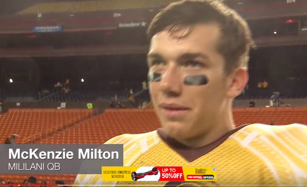 Mililani QB McKenzie Milton threw for 262 yards and three touchdowns in a win over Hilo.