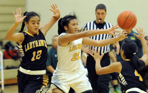 Leilehua guard Shaylee Todani scored eight of her 12 points in a 20-0 run that pushed the Mules to a 58-49 win over Nanakuli on Friday at home. Bruce Asato / Honolulu Star-Advertiser.
