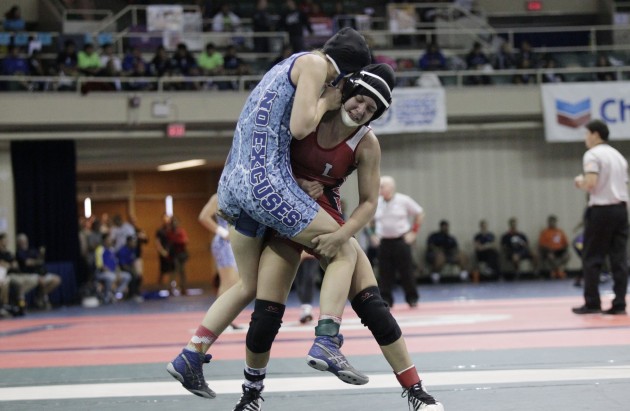 Lahainaluna's Alexis Encinas battled Kealakehe's Charlotte Taylor in the girls 112-pound semifinals. Photo by Krystle Marcellus/Star-Advertiser.