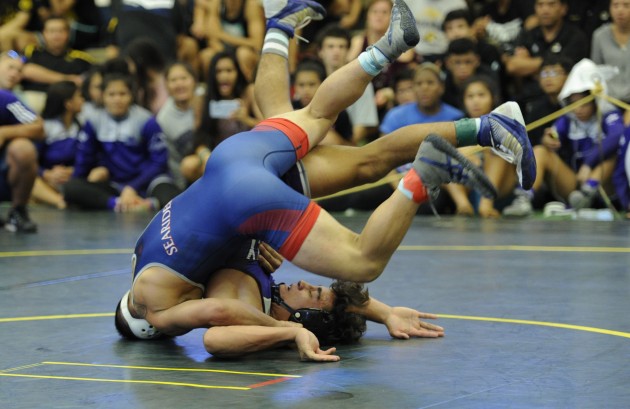 Waianae's Sheldon Bailey defeated Pearl City's Baylen Cooper at the OIA championships. Photo by Bruce Asato/Star-Advertiser.