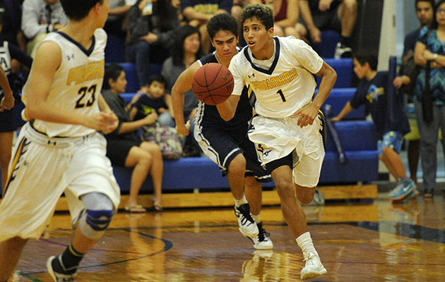 Sophomore Cole Arceneaux is playing a big role for Punahou, which will play in the upcoming state tournament. Bruce Asato / Honolulu Star-Advertiser.