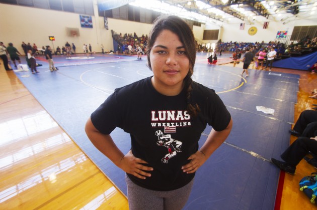 Lahainaluna's Laeilei Mataafa is the overwhelming favorite at 220 pounds in the state tournament. Photo by Dennis Oda/Star-Advertiser.