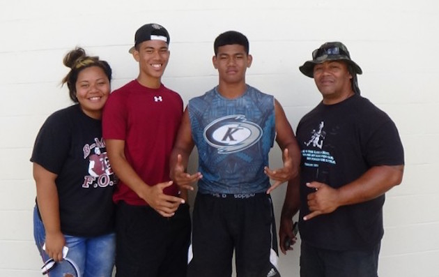 Siblings Angel, Ezra and Rocky Savea with their father, Toma, in a photo taken in the summer of 2015 after a session at Brian Derby Camp. 