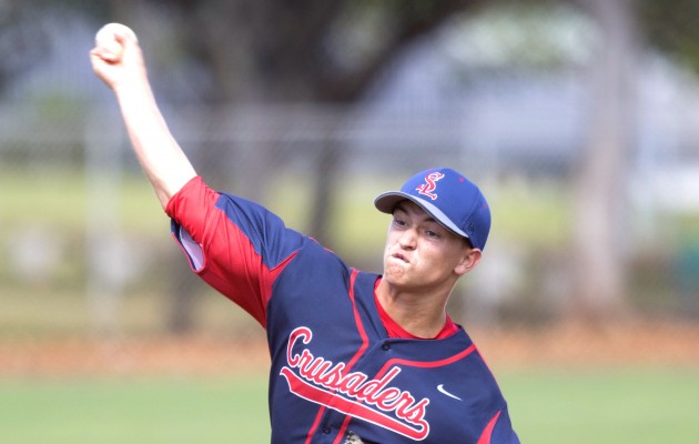 Chase Meilleur held Mid-Pacific to two runs in a complete-game performance on Saturday at Central Oahu Regional Park, but lost a 2-0 decision. Krystle Marcellus / Honolulu Star-Advertiser.