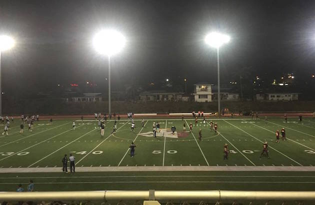 Pregame at the Castle field before the Knights host No. 8 Kapolei. Photo by Brian McInnis/Star-Advertiser.