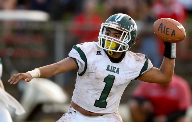 Aiea quarterback Zelius Maae-Liupaono has thrown for more than 400 yards this season. Photo by Jamm Aquino/Star-Advertiser.