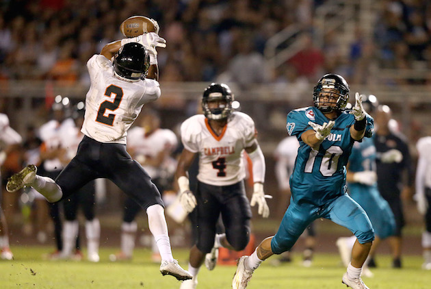 Campbell's Austin Fuga intercepted a pass against Kapolei last season. Photo by Jay Metzger/Special to the Star-Advertiser.