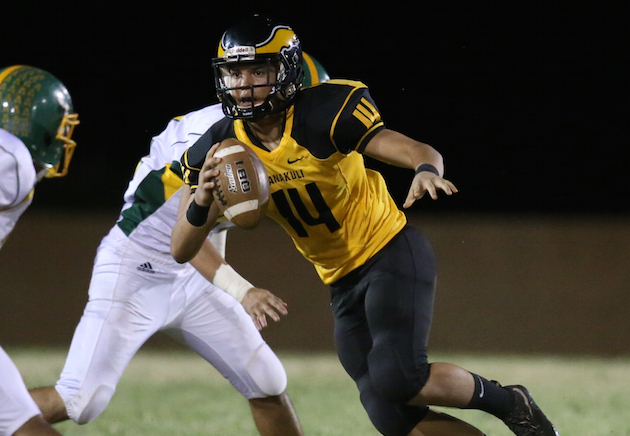 Nanakuli QB Nainoa Banks holds the Golden Hawks' single-game passing record and threw for 1,686 yards and 17 touchdowns last season as a junior. Photo by Darryl Oumi/Special to the Star-Advertiser.