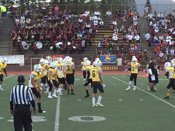 The Millilani Trojans warm up.