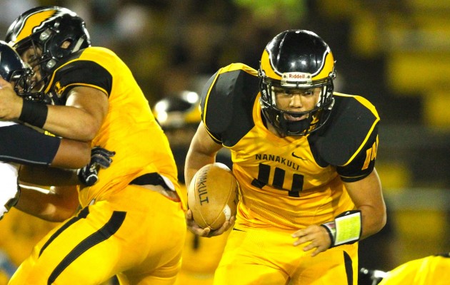 Nanakuli's Nainoa Banks rushed for 79 yards on 20 carries and caught a touchdown pass while also playing defense against Aiea. Nanakuli coach Keala Watson would like to decrease his workload  to keep him fresher. Photo by Jamm Aquino/Star-Advertiser.