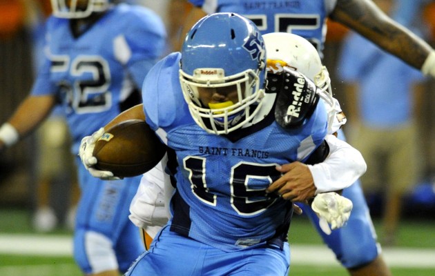 St. Francis' Tyson Shimabukuro is coming off a 170-yard rushing performance last week against Pac-Five. Photo by Bruce Asato/Star-Advertiser.