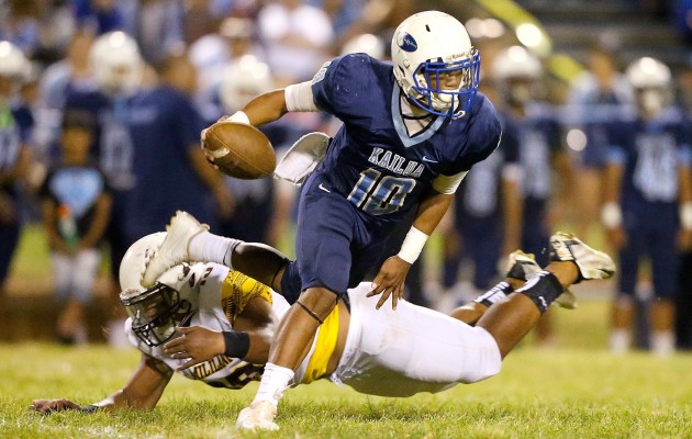 Kailua quarterback Mark Lagazo finished second in the OIA Red division in rushing yards. Photo by Jay Metzger/Special to the Star-Advertiser.