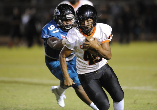 Campbell's Tasi Faumui leads the Sabers in rushing yards. Photo by Bruce Asato/Star-Advertiser.