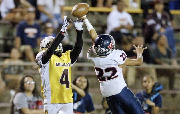 Mililani senior Andrew Valladares has the only two 200-yard receiving games in school history. Photo by George F. Lee/Star-Advertiser.